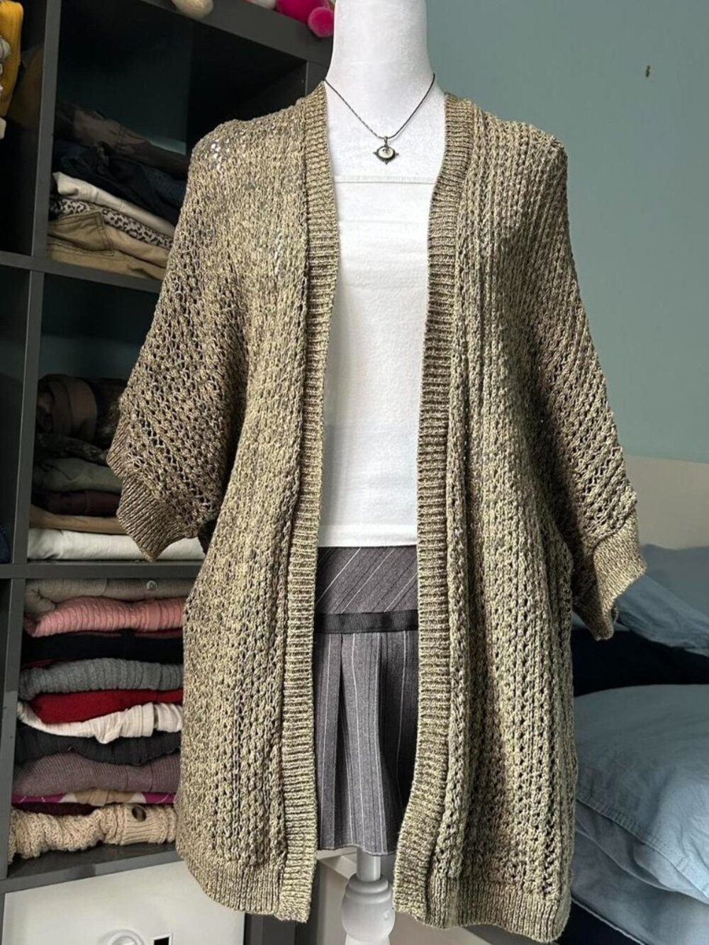 Abound Oversized Olive Green Knit Cardigain sz M